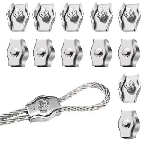 Satz Von 12 Kabelklemmen M3 - 3 Mm - Aus Edelstahl 304 - Für Metallseil - Wäschespanner - Feststehend