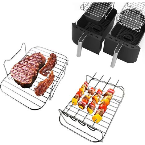 Set Aus 2 Gittern Für Heißluftfritteuse, Vielseitiges Grillgitter Mit 4 Bbq-spießen, Zubehör Für Heißluftfritteuse Kompatibel Mit Ninja Foodi Dz201/401 Instant Dual Basket