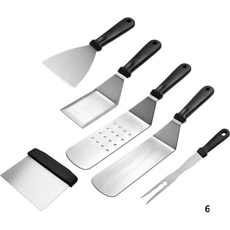6er-set Edelstahl-spatel, Professionelles Zubehör-set Für Grillplatte Und Bbq, Spatel-set Für Teppanyaki