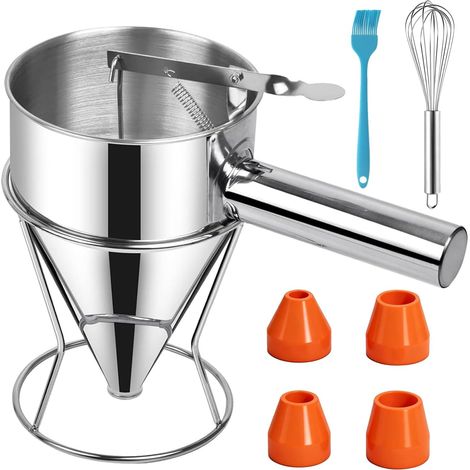 Edelstahl-pfannkuchenteig-verteiler Mit Kolben + Eischneebesen + Silikonpinsel Für Kuchen Und Crêpes
