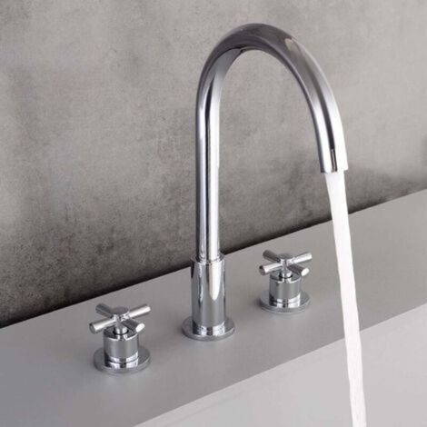 Drei-loch-waschtischarmatur-set, Getrennt - Messingkörper - Zweigriff-design, Modell A Silber