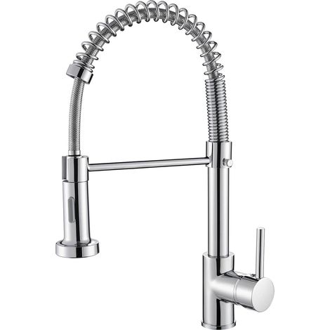 Küchenarmatur Mit Federmechanismus, Ausziehbare Handbrause, 360° Drehbar, 2 Strahlarten, Einhebelmischer Mit Hohem Auslauf Und Für Niedrigen Wasserdruck (chrom)