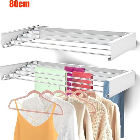 Klappbarer Wäscheständer Für Die Wand, 80 Cm – Edelstahl – Wandbefestigung – Tragfähigkeit 50 Kg – Platzsparend Für Innen- Und Außenbereich