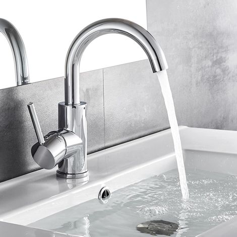 Waschbeckenmischer, Hoher 360° Drehbarer Waschbeckenhahn, Einhebeliger Badezimmer-waschbeckenhahn, Silber