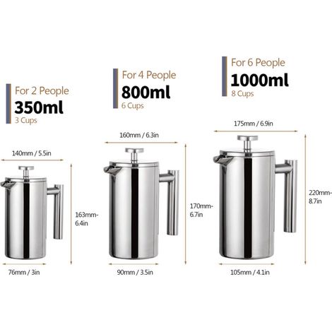 Französische Stempelkanne 800 Ml, Doppelwandige Edelstahl-thermokanne