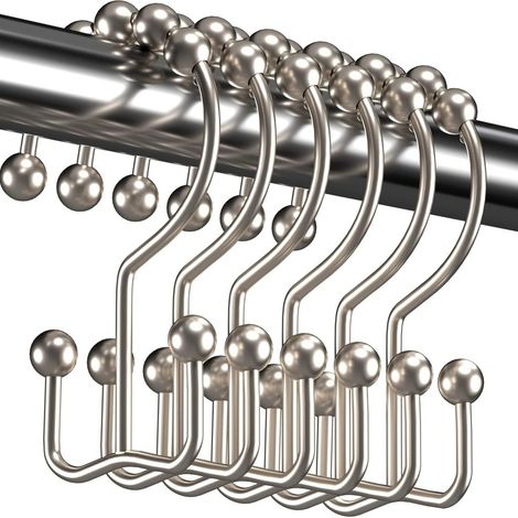 Duschvorhangringe, Vernickelt, 7,7 Cm Lang, 6 Rutschfeste Doppel-duschringe Aus Rostbeständigem Metall.