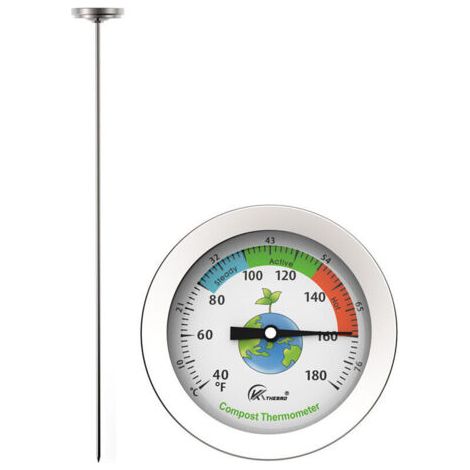 Kompostthermometer – Edelstahl-rundthermometer Für Hauskompostierung Und Garten – 54 Mm Zifferblatt In °c & °f, 500 Mm Temperatursonde, Kompostbeschleuniger