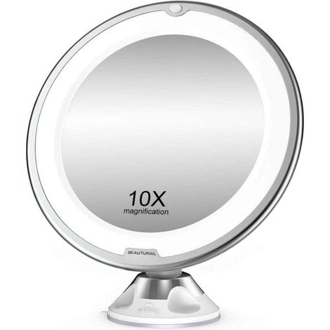Vergrößernder Schminkspiegel 10x Mit Led-beleuchtung, Kugelgelenk Mit 360° Verstellbarer Halterung, Tragbarer Kosmetikspiegel Für Badezimmer Und Reisen
