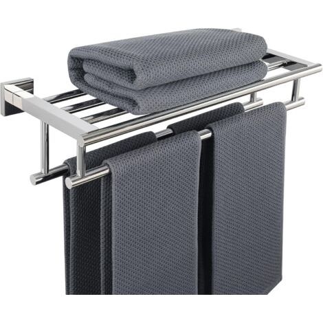 Handtuchhalter Badezimmer Wandmontierter Doppelstab-handtuchhalter Mit Ablage, 60 Cm Polierte Oberfläche Aus Edelstahl Sus 304, Egz8050-c