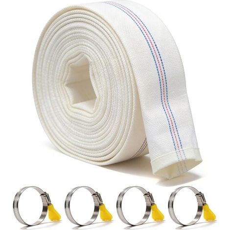 Gewebter Schlauch 1 1/4" 20 M 35 Mm Flachschlauch Pumpenschlauch Mit 4 Klammern, Robuster Bauschlauch, Industrieschlauch Bis 10 Bar, Bauschlauch-set Für Tauchpumpen Und Pumpen