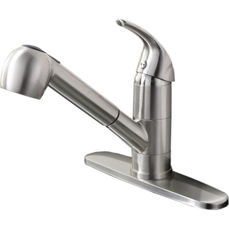 Edelstahl-küchenarmatur In Gebürstetem Nickel, Kleiner Ausziehbarer Küchenspülenarmatur Mit Sprühkopf, Niedrige Einloch-küchenarmatur