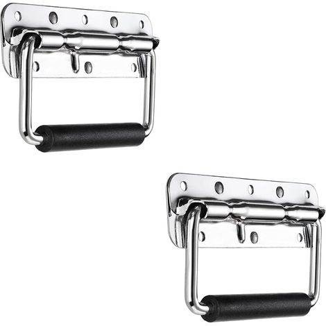 2er-set Klappbare Griffe Aus Edelstahl 304 – 140x40mm Federkoffergriff Mit Gummimanschette, Robuster Tragegriff Für Werkzeugkisten, Flightcases Und Koffer, Silber