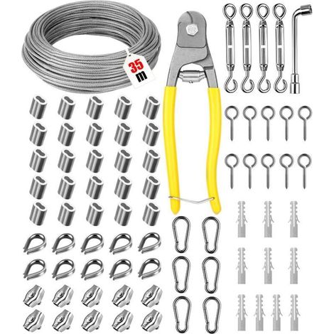 3mm 35m Stahlseil-set, Rostfreies 304 Edelstahlkabel, Wäscheleine Mit Spanner Und Haken, Pvc-ummanteltes Stahlkabel Für Kletterpflanzen, Wäscheleine, Lichterketten-aufhängung