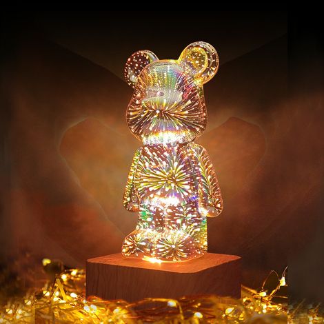 3d Feuerwerk Bär Nachtlicht 8 Farben Wechselnde Led Bär Leuchte Tischdekoration Geschenk Für Mädchen Kinder