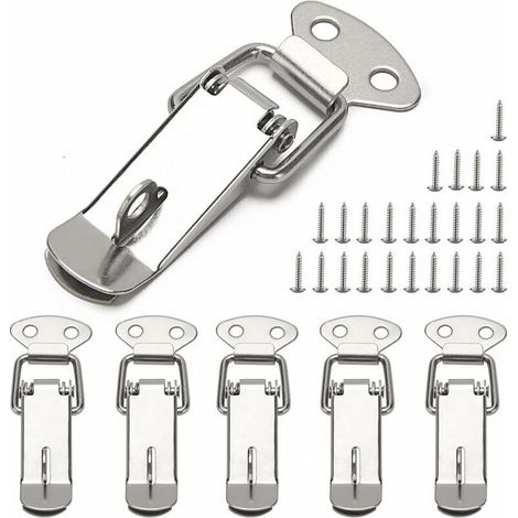 6 Stück Hebelverschluss Federriegel, Kipp-federriegel 72 Mm, Mit Haken, Für Kasten, Box, Schublade, Schrank, Werkzeugkiste, Mit 24 Schrauben