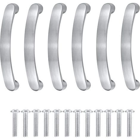 6 Silberne Griffe Für Küchenschränke, Lochabstand 96 Mm, Silberne Schubladengriffe, Küchenschrankgriffe, Schranktürgriffe Mit Schrauben