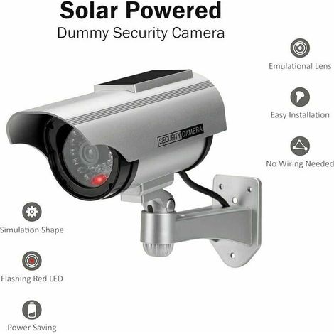 Überwachungskamera Für Innen- Und Außenbereich - Attrappe Einer Solarbetriebenen Überwachungskamera, Cctv-sicherheitskamera (silber, 1er-pack)
