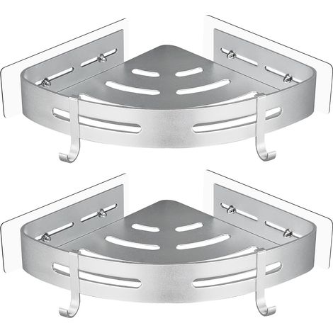 Eck-duschregal Aus Metall Ohne Bohren Mit 2 Haken, Rostfreier Klebehalter Für Badezimmerartikel, 2 Stück (silber)