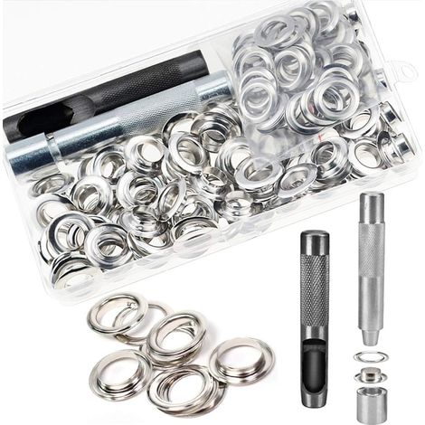 Ösen-set, 100 Sets 12 Mm Ösen, Planen-reparaturset, Mit 3 Stück Ösenzange, Ösen-set Für Planen, Stoffe, Vorhänge (silber)