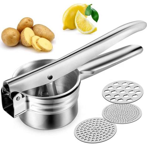Manueller Kartoffelpresse, Verdickter Edelstahl-kartoffelstampfer, Spaghetti-eis-presse, Spätzlepresse, Mit 3 Gelochten Scheiben, Vielseitiger Kartoffelstampfer, Für Kartoffelpüree, Entsaften, Zitrone