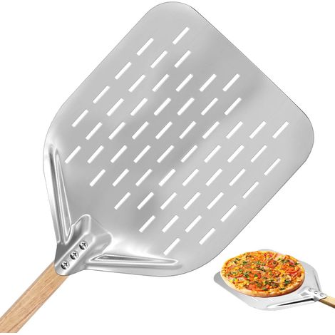 Pà Pizza Perforierte Große Pa Pizzaschaufel 30 Cm × 40 Cm, Pizzaschieber Mit Abnehmbarem Holzgriff Von 38 Cm, Gleitet Leicht Auf Den Pizzastein