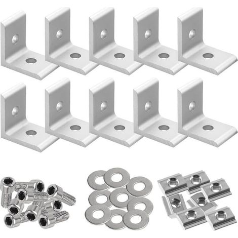 10er-set 90-grad-metallwinkel, 40 X 40 Mm Edelstahl-eckverbinder, Aluminiumprofil-gitterabstandshalter Mit 20 Schrauben, Zur Möbelreparatur (4040)