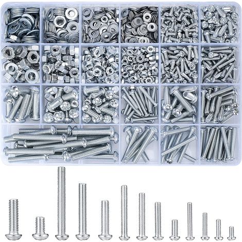 Schrauben-, Bolzen- Und Mutternklassifizierungsset, Silber, 1080 Teile, Satz Mit Schlitz-phillips-rundkopfschrauben M3/m4/m5/m6