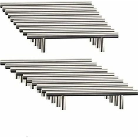 20 X Edelstahl Möbelgriff Küche Lochabstand 96 Mm, Gebürsteter Stahl T-griff Für Schranktür - Liaiki