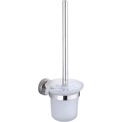 Wc-bürste Und Halter, Toilettenbürsten-sets Für Badezimmer Mit Edelstahlgriff Und Schale Aus Gehärtetem Glas, Selbstklebend Wandmontiert, Silber