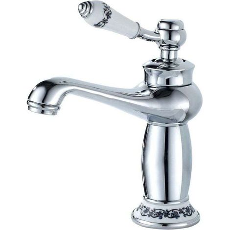 Einhebel-waschtischmischer, Badezimmerarmatur Mit Floraler Keramikdekoration, Chrom