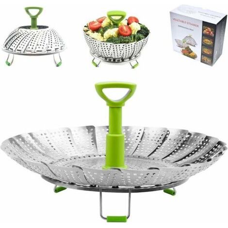 Edelstahl-dampfgarkorb, 9 Zoll, Rostfreier Dampfeinsatz Für Schnellkochtopf Mit Teleskopgriff, Korb Zum Dampfgaren, Zusammenklappbarer Blumen-dampfgarer, Faltbares Gemüse-dämpfer-zubehör