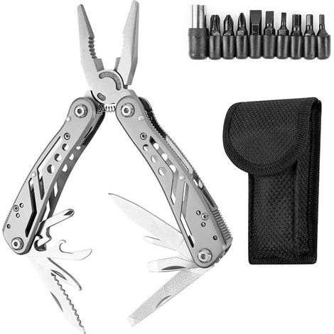 25-in-1-multifunktionswerkzeug Aus Edelstahl, Faltbar, Multifunktionszange, Vielseitiges Werkzeug, Perfektes Campingzubehör, Flaschenöffner Und Karabiner, Mit 11 Schraubendreherbits Und Tasche