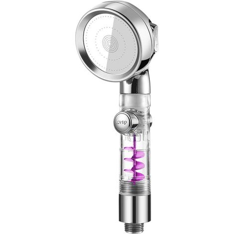 Duschkopf Mit Turbinentechnologie, 3 Einstellbare Modi, Hochdruck, Wassersparend, Mit 4 Filtern Und Wasserstopp-knopf (silber)