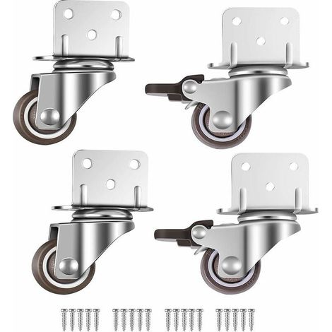 Satz Von 4 Kleinen Schwenkbaren Rollen Für Möbel, 25 Mm Mit Bremse, L-förmige Montageplatte, Geeignet Für Möbel, Blumenständer, Kinderbetten (25 Mm)-liaiki