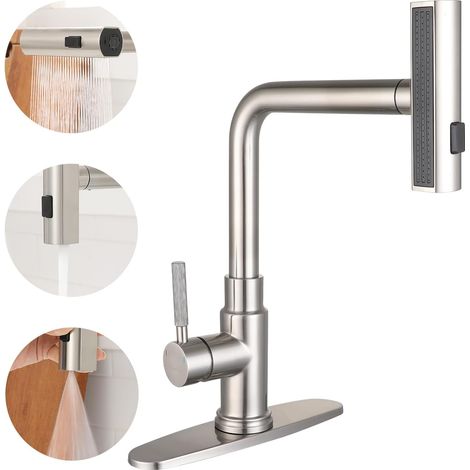 Küchenarmatur Mit Abnehmbarem Sprühkopf, Dreifunktions-sprühkopf, Einhebelige Spülenarmatur, 1- Oder 3-loch-montage, Schwenkbare Küchenspülenarmatur