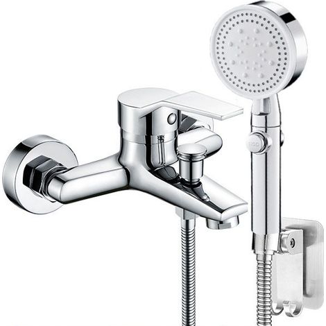 Badezimmer-wasserhahn Mit Handbrause, Einhebel-badarmatur Mit 5 Modi, 1 Schlauch, Für Badewanne Im Badezimmer, Silber