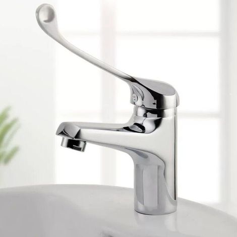 Hochwertige Medizinische Kupfer-warm- Und Kaltwasserarmatur Mit Langem Griff, Für Waschbecken, Aufputzmontage, Gebogenes Berührungsloses Waschbeckenarmatur, Silber