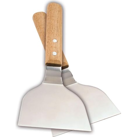 2er-set Plancha-spatel, Holzgriff Und Robuste Edelstahlklinge, Robustes Zubehör Für Grill Und Plancha, Ideal Für Die Outdoor-küche, Garten Und Terrasse