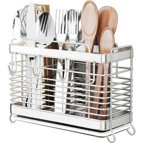 Edelstahl-geschirrabtropfer Mit Auffangschale, Abtropfkorb Für Die Küchenarbeitsplatte, Besteckhalter Für Gabeln, Messer, Löffel Und Essstäbchen (silberfarben)