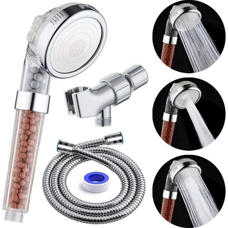 Ionische Duschkopf Mit Schlauch Und Halterung, Hochdruck-handbrause Zur Wassereinsparung Mit Anionischen Energieperlen, 3 Einstellungen