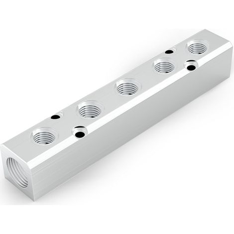 Set Aus 1 Aluminium-4-wege-7-port-pneumatik-manifold, Luftverteilerblock, 1/4" Ausgangsanschluss, 1/2" Versorgungsanschluss