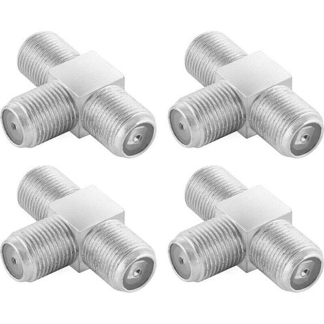 4x Sat-tv-verteiler, Koaxialer T-förmiger Antennenverteiler (3x Buchse), Tv-kabelverdoppler, Koaxialkabeladapter, Doppelter Satellitenantennenanschluss, Silber