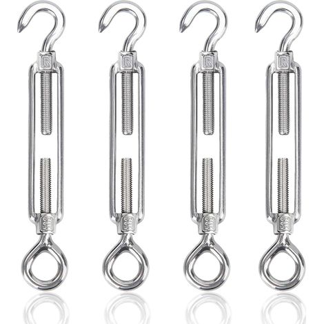 M6 Edelstahl-seilspanner 304, Verstellbar Mit Haken Und Öse, Wäschespannseil, Elastische Spanner Mit Haken, Stahlseil Für Zaun Und Außenwäscheseil, 4 Stück