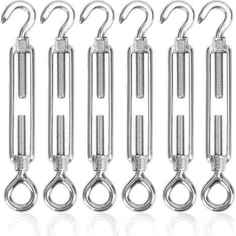M4 Spanner Kabel 304 Edelstahl Verstellbar Haken Augenspanner Wäscheleine Spanner Elastisch Mit Haken Stahlkabel Eisen Zaun Und Wäscheschnur Außen 6 Stück