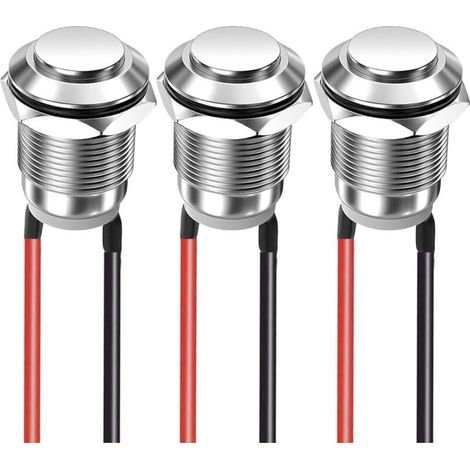 Satz Aus 3 Momentanen Drucktasten, 12 Mm, 2 A, 12 V/24 V/125 V/250 V, Wasserdicht, Aus Edelstahl, Ein/aus, Mit Gewinde (hoher Kopf)