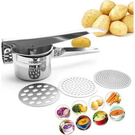 Professioneller 3-in-1-kartoffelstampfer Aus Edelstahl, Kartoffelpresse, Handpresse, Ideal Für Obst, Gemüse, Zitrusfrüchte Und Babynahrung