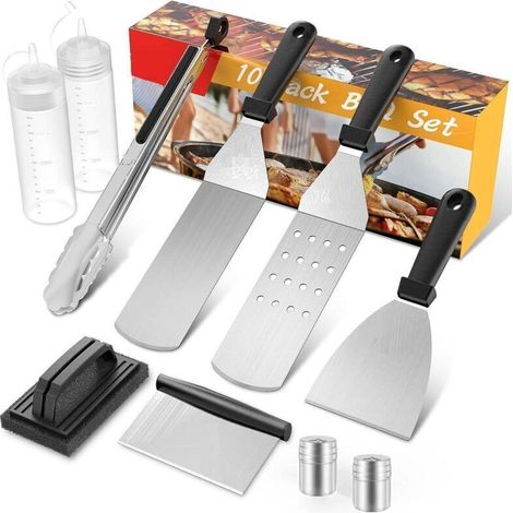10-teiliges Plancha-zubehörset, Spatel Aus Edelstahl Für Grill Und Teppanyaki