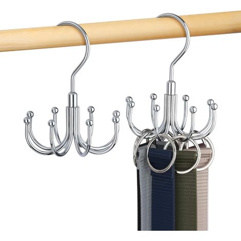 2er-set Gürtelhalter Für Schrank, Drehbar Aus Metall, Platzsparend, Gürtelaufbewahrung, Krawattenhalter, Silber