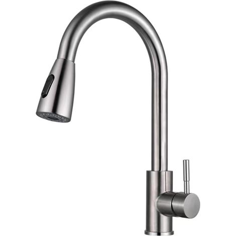 Einzgriff-küchenarmatur Mit Hohem Bogen Und Ausziehbarem Sprühkopf Für Küchenspülen, Rv Moderne Küchenarmatur Aus Edelstahl Mit Einfachem Auszug