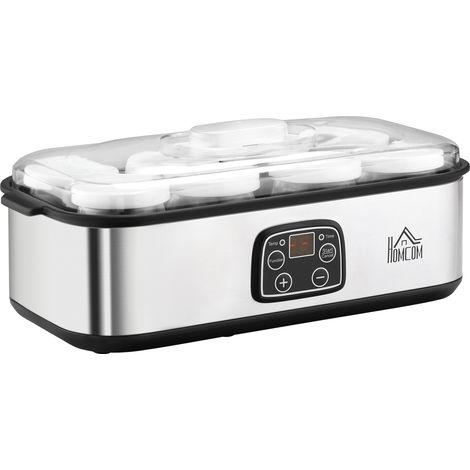 Elektrischer Joghurtbereiter 25 W Mit 8 Enthaltenen Töpfen, Timer Von 1 Bis 48 Stunden Und Einstellbarer Temperatur Von 20 Bis 50 °c, 36 X 18,8 X 14 Cm, Silber